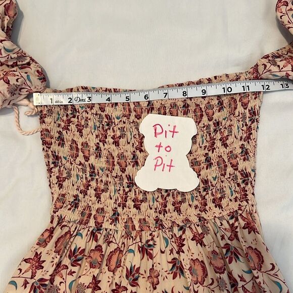 BOG Collective size Xsmall smocked pink cream and red floral jumpsuit worn once - Picture 12 of 13